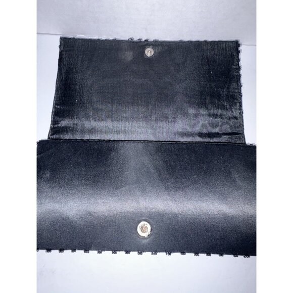 1950's VINTAGE  FORTUNE HONG KONG BLACK SATIN BEADED HARD SIDED CLUTCH PURSE - Picture 6 of 8